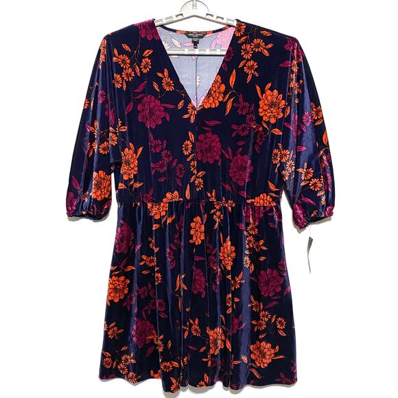 Maggy London Dresses & Skirts - Maggy London Velvet Mini Fit & Flare Dress 3X Floral Bloomcore Prairie Boho NWT